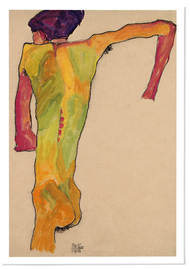 Egon Schiele Art Poster - Male Nude, Propping Himself Up