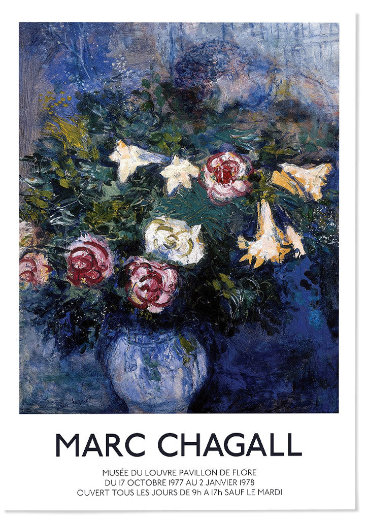 Chagall print Leaning over flowers, floral still life painting