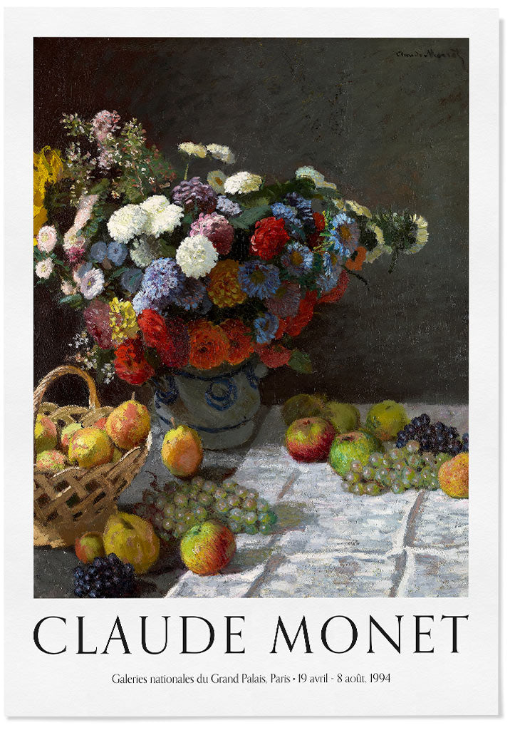 Claude Monet still life painting 'Still Life with Flowers and Fruit' from 1869.