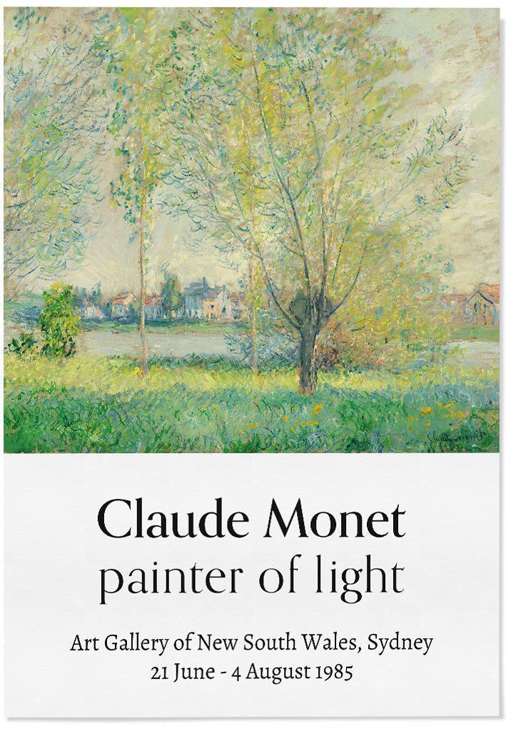 Exhibition poster, featuring Claude Monet's painting 'The Willows'.