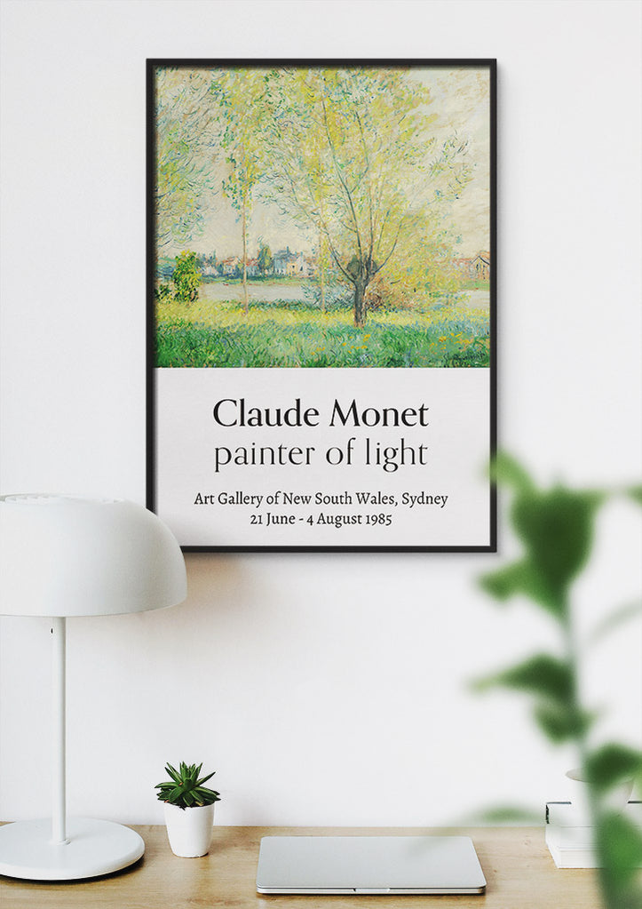 Exhibition poster, featuring Claude Monet's painting 'The Willows'.