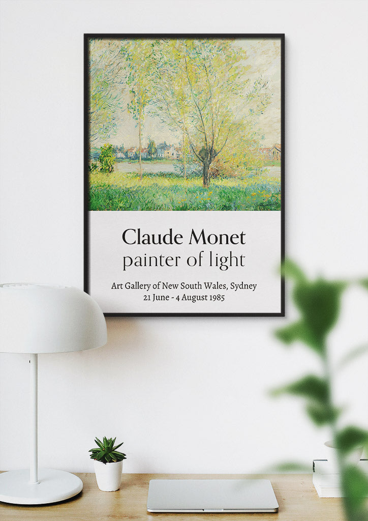 Exhibition poster, featuring Claude Monet's painting 'The Willows'.