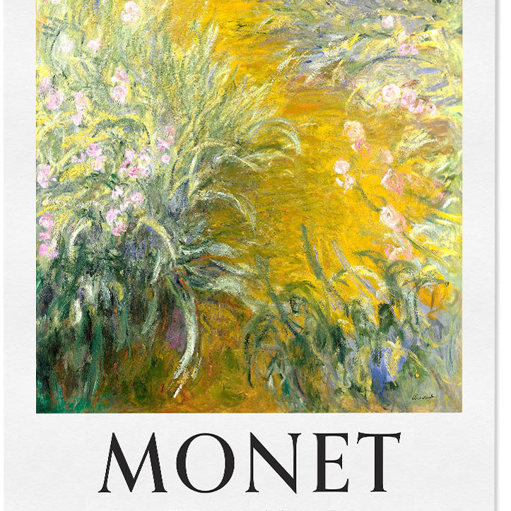 Claude Monet art poster featuring his painting 'Path through the Irises'.