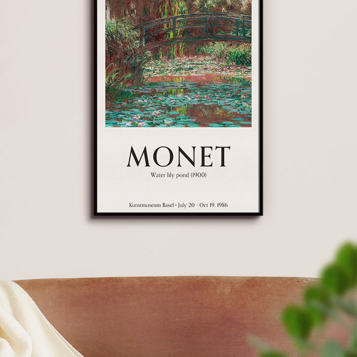 Vintage style art poster showing Monet's 'Water Lily Pond'.