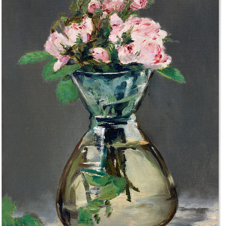 A beautiful art print by Édouard Manet featuring his painting 'Moss Roses in a Vase' from 1882.