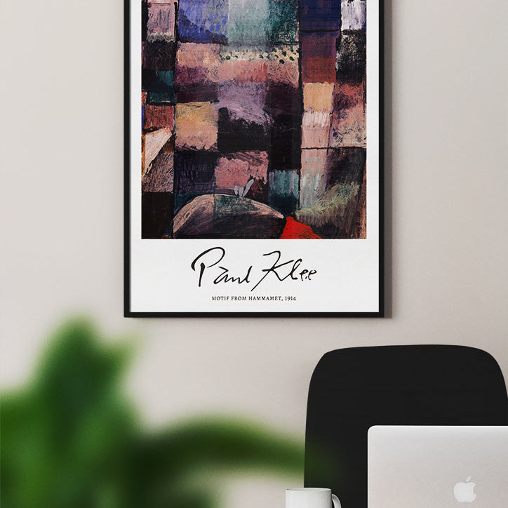 Abstract art poster featuring Paul Klee's 'Motif from Hammamet' painting.