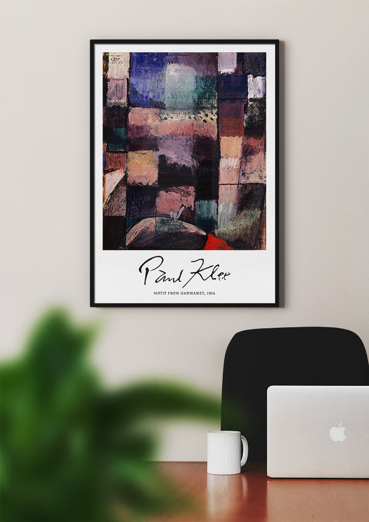 Abstract art poster featuring Paul Klee's 'Motif from Hammamet' painting.