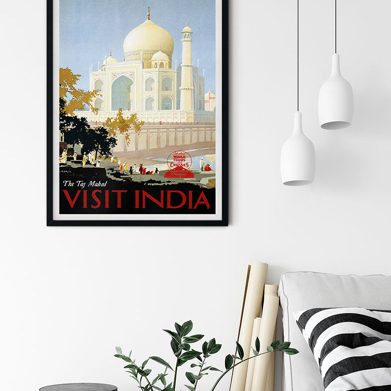 Retro Travel Poster of India, Taj Mahal