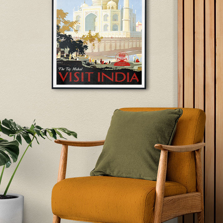 Retro Travel Poster of India, Taj Mahal