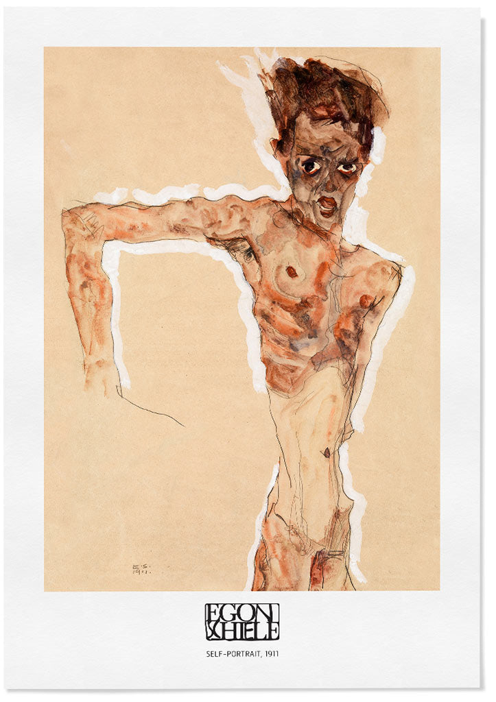 Egon Schiele Art Print - Naked Man, Self-Portrait