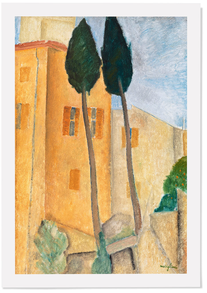 art print of Amedeo Modigliani's Cypresses and Houses at Cagnes