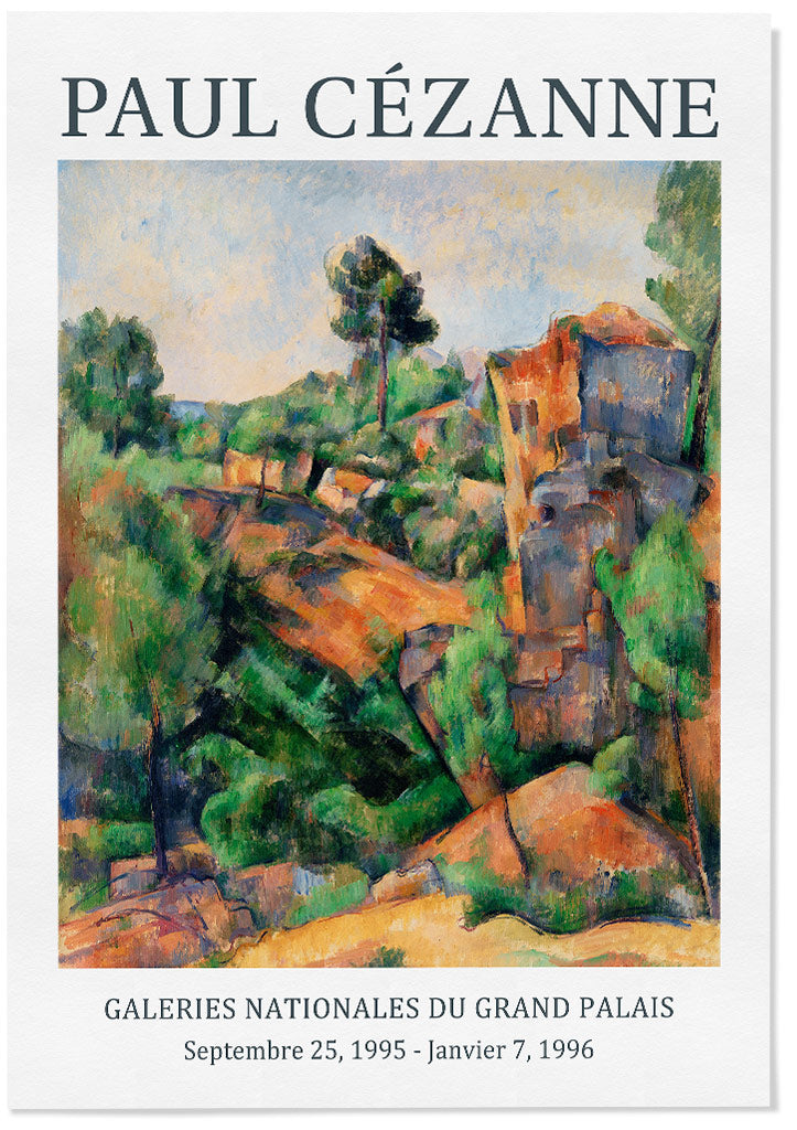 Paul Cezanne Bibemus Quarry, fench landscape painting and mid-century modern exhibition poster