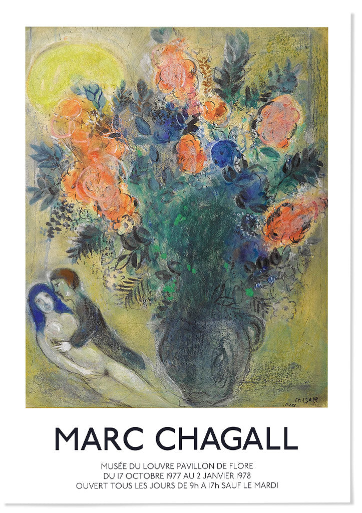 Chagall poster fleurs et couple exhibition poster