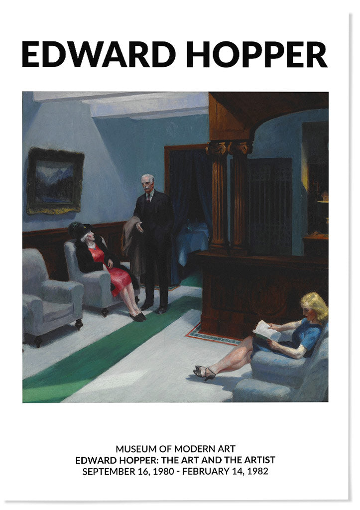 Edward Hopper print Hotel Lobby, Mid-century modern exhibition poster