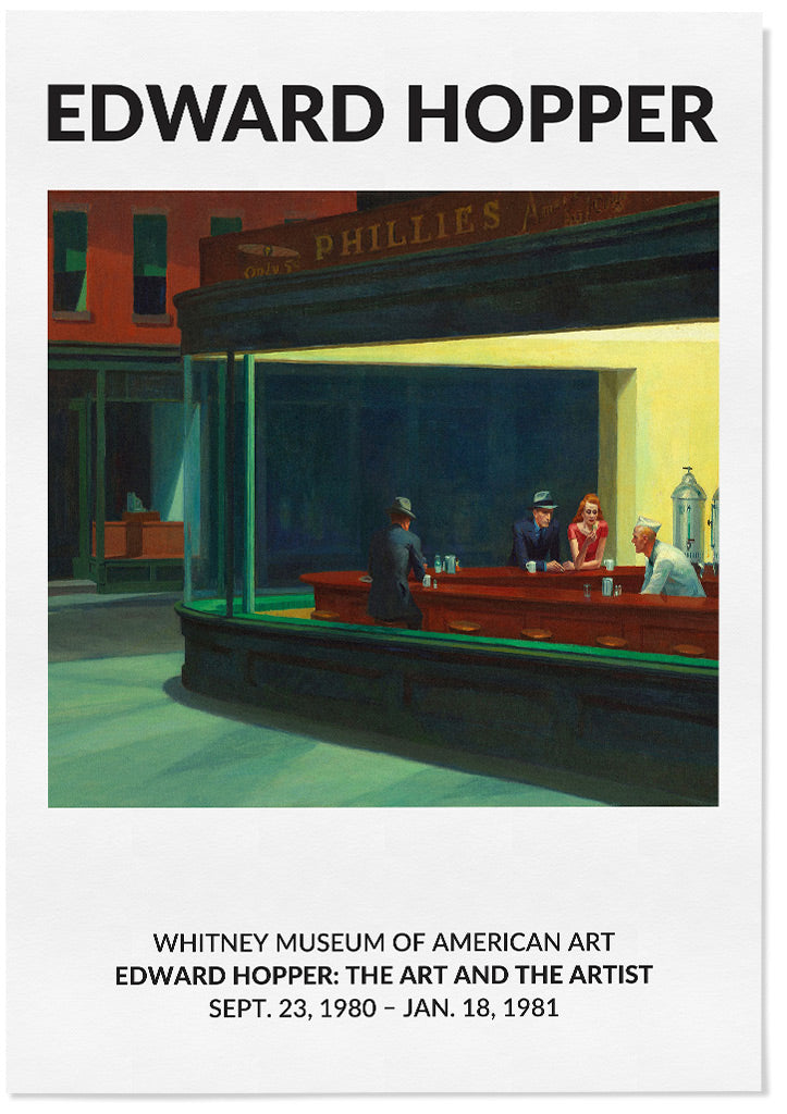 Edward Hopper Nighthawks poster, Mid-Century Modern Exhibition Poster