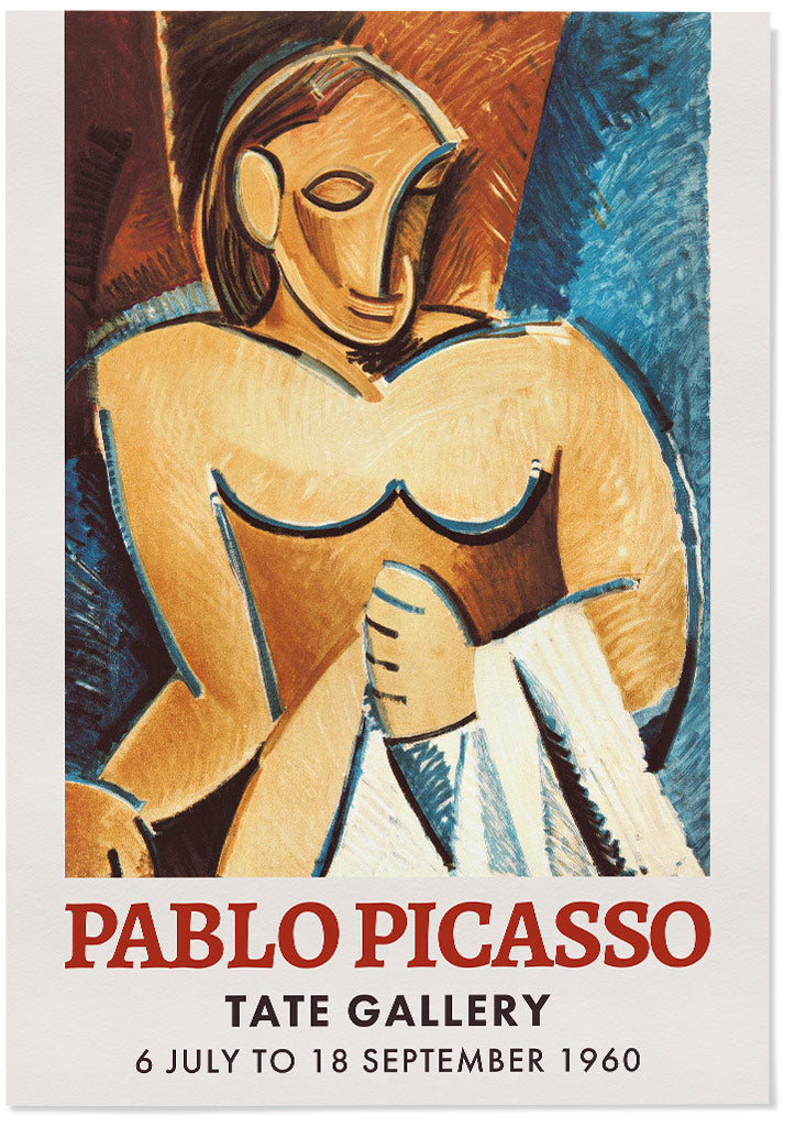 Pablo Picasso art exhibition poster featuring his artwork 'Nude with Towel' from 1907.