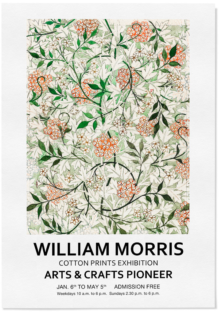 William Morris Art Exhibition Poster showing a jasmine floral motif